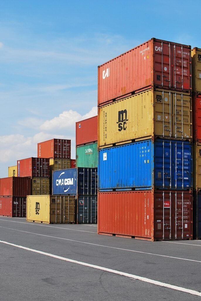 Stacked shipping containers ready for bulk and commercial cargo bound for Malawi