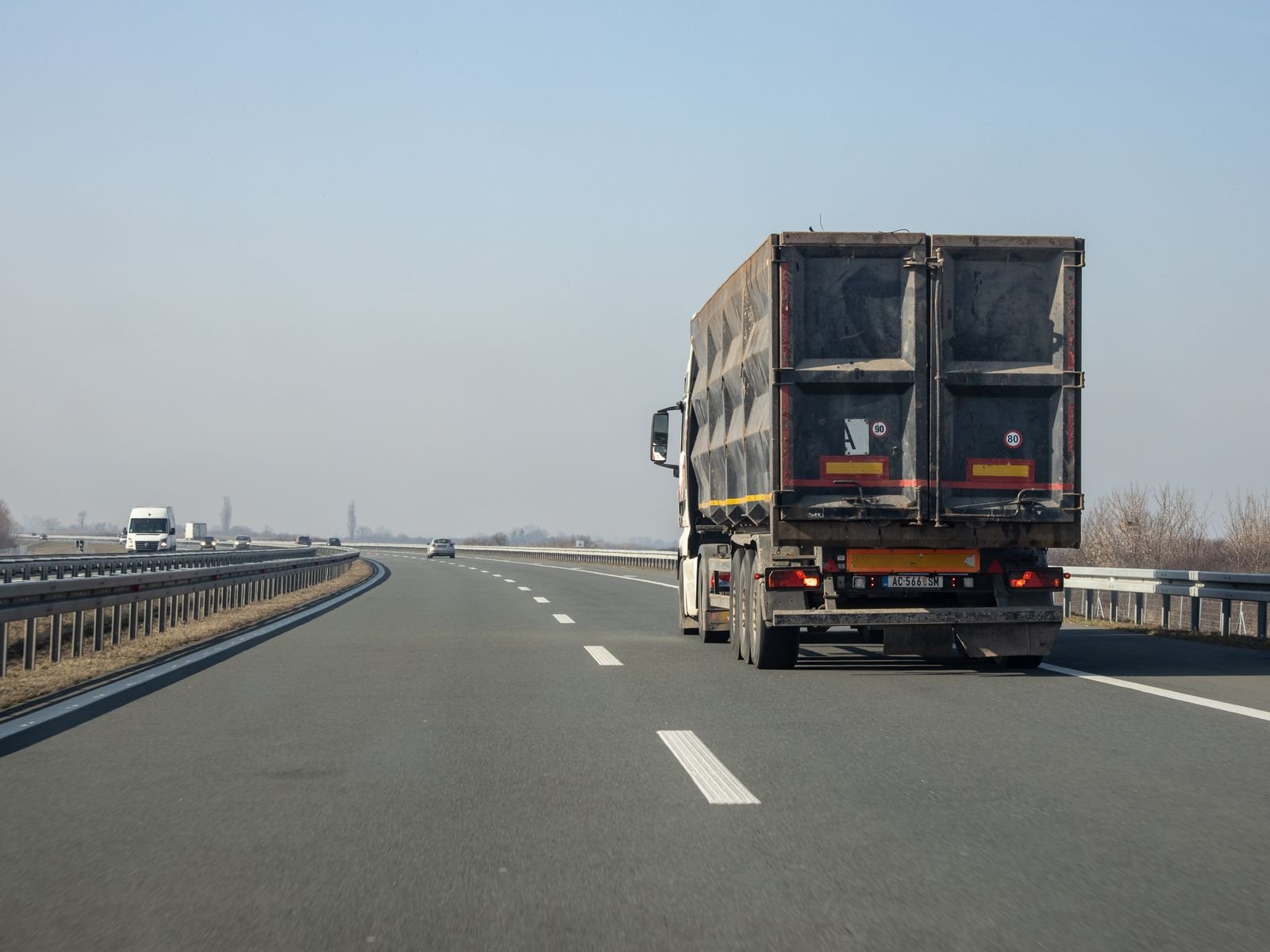 Cargo truck driving on an open highway